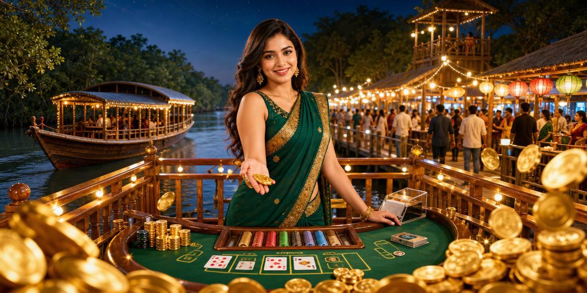 A user playing Baccarat on bajeer at a night market in Khulna